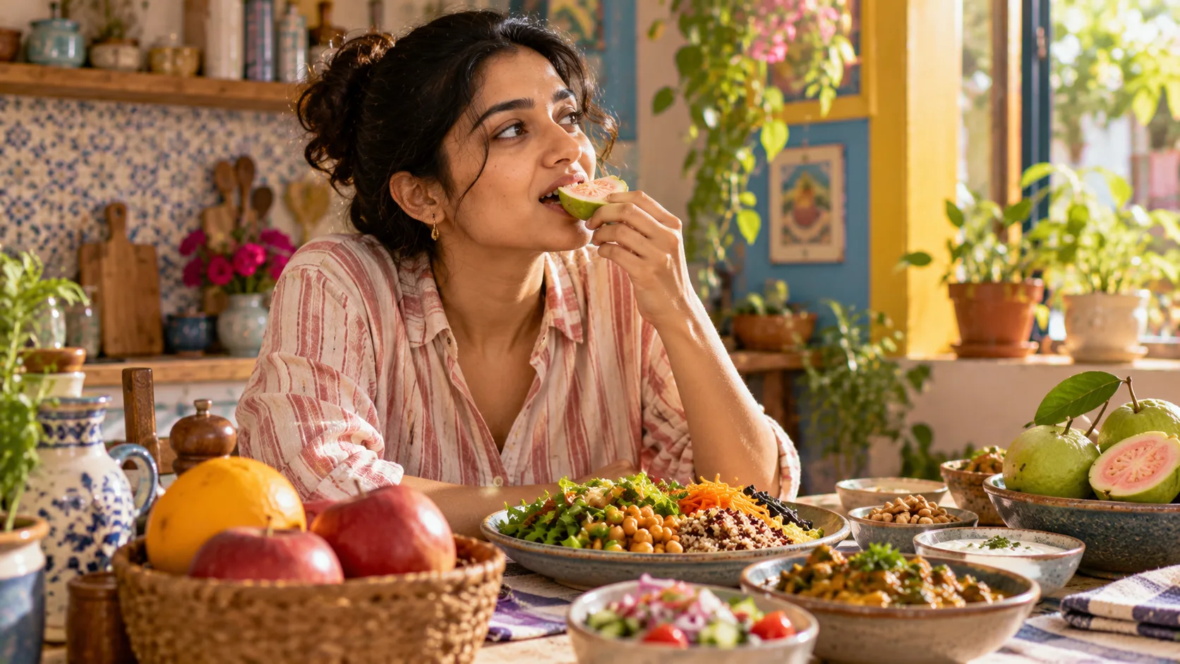 Sunlit Guava Breakfast in a Cozy Kitchen