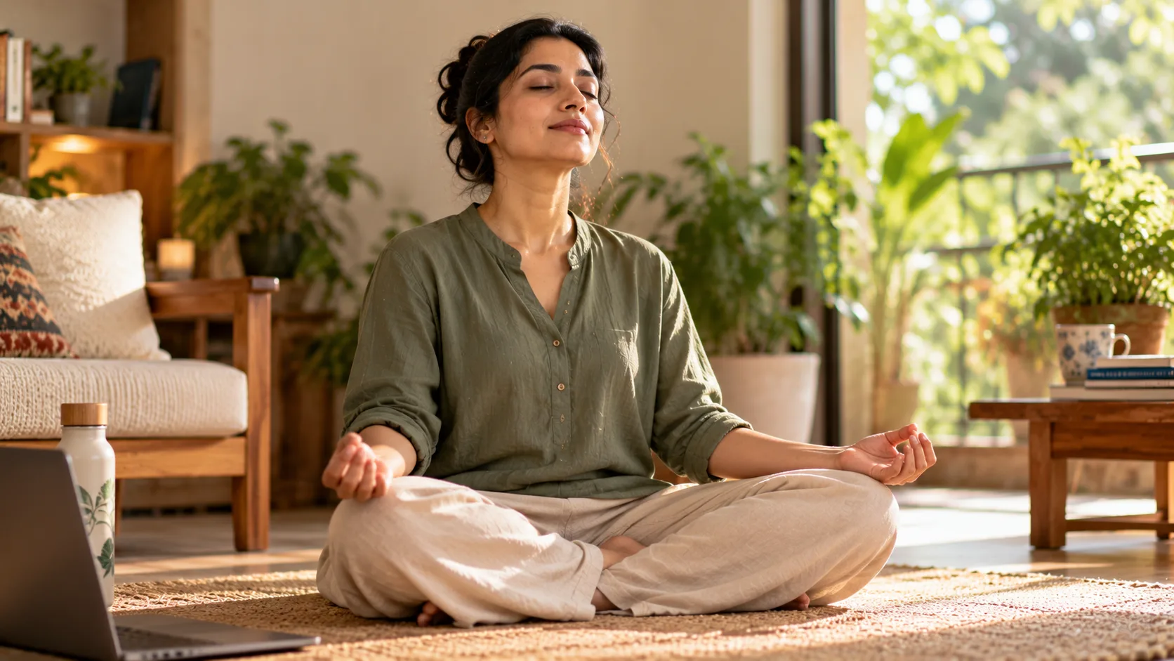 Mindful Morning in a Sunlit Home