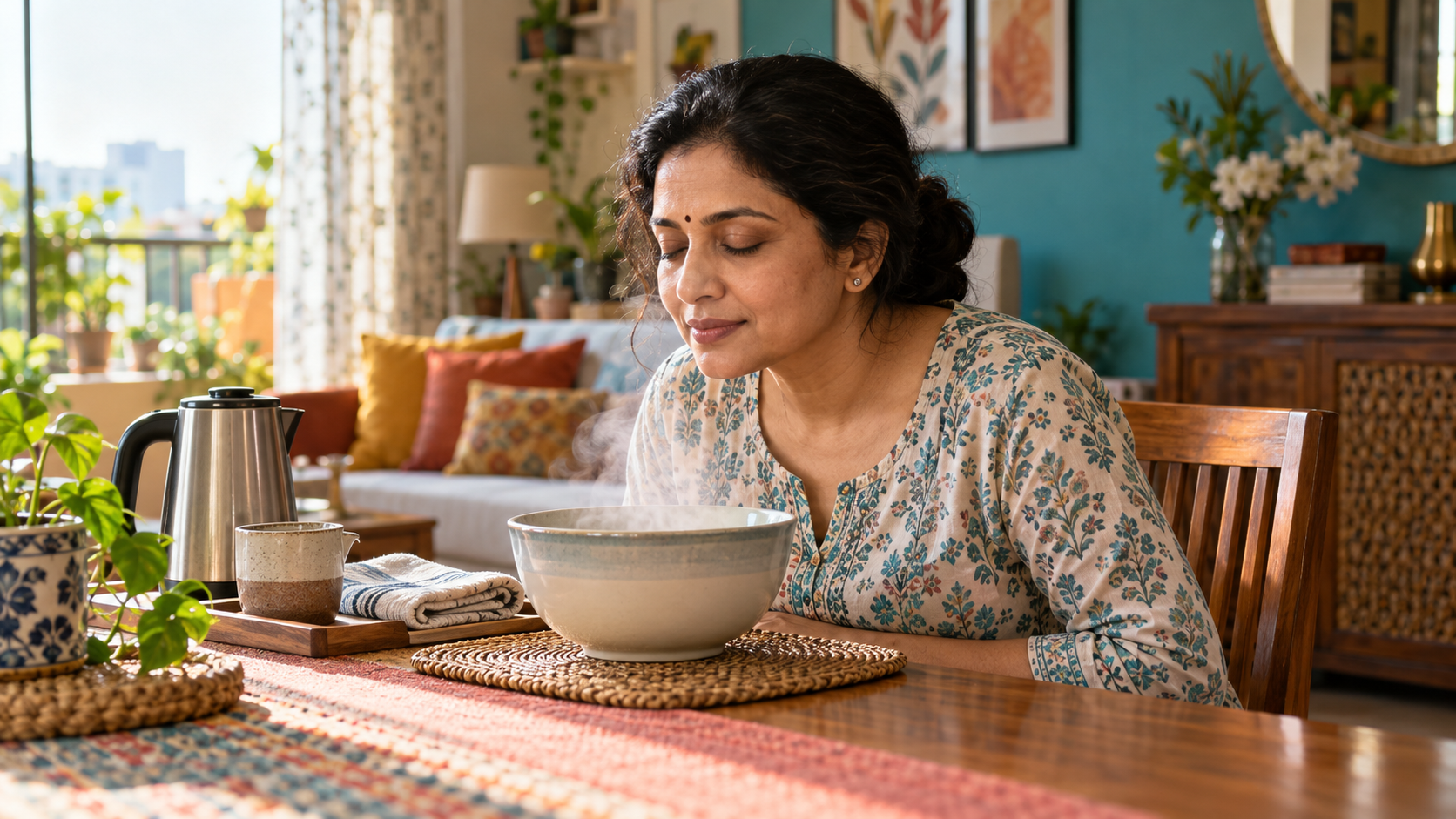 Serene Steaming Bowl in a Cozy Home
