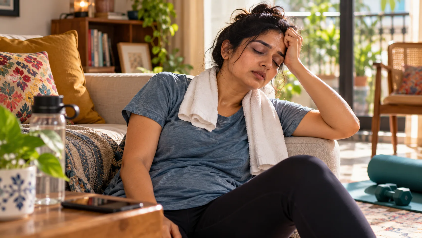 Post-Workout Rest in a Cozy Home
