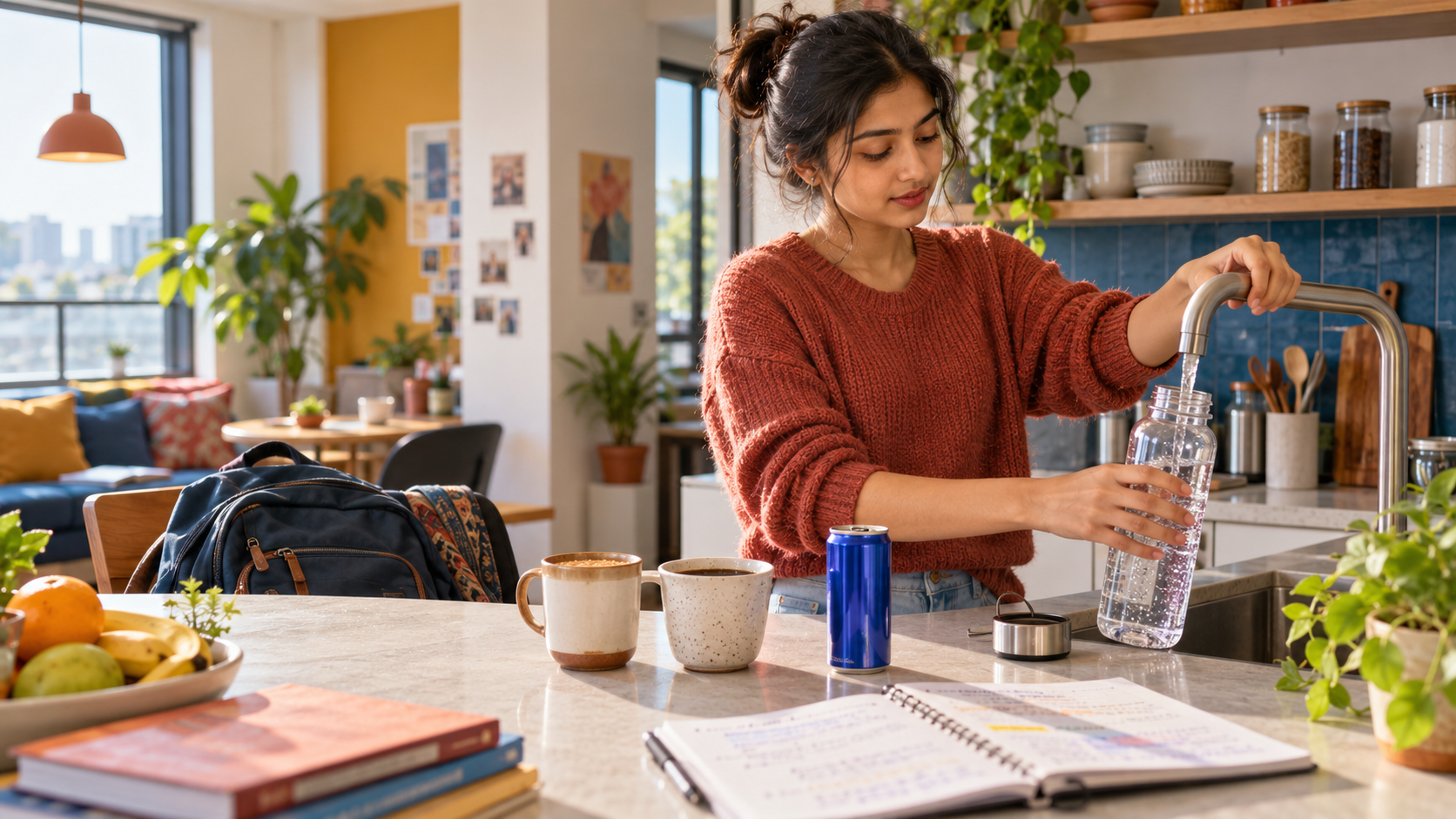 Sunlit Student Kitchen Study Scene