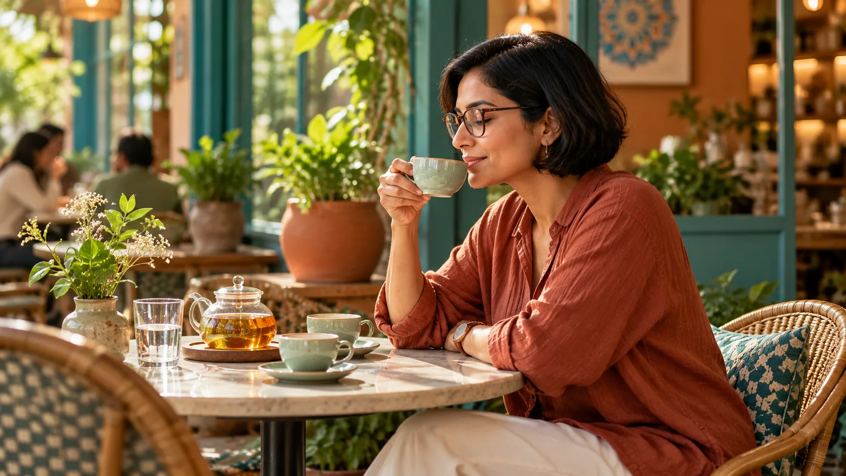 Savoring Tea in a Cozy Café