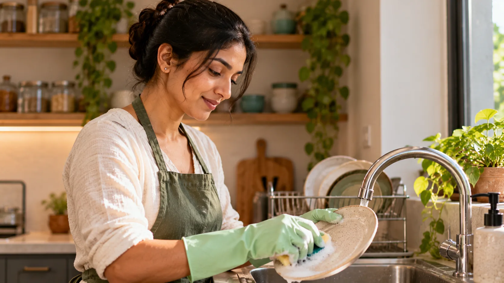Warm Kitchen Dishwashing Moment