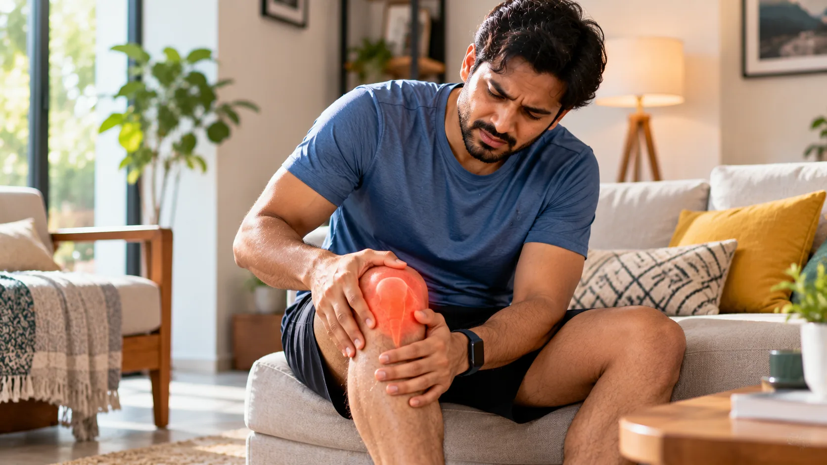 Man Experiencing Knee Pain at Home